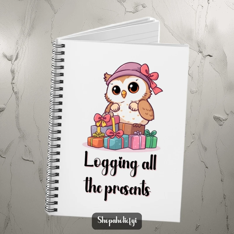 Funny Owl Notebook: A curious owl peeks from behind a pile of gifts, perfect for jotting down secrets and ideas.