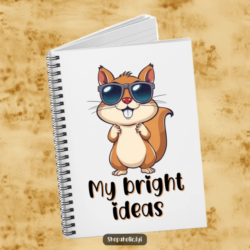 Funny Squirrel Sunglasses Notebook: An energetic squirrel trying on sunglasses, perfect for jotting down cool ideas. Stylish and organized.