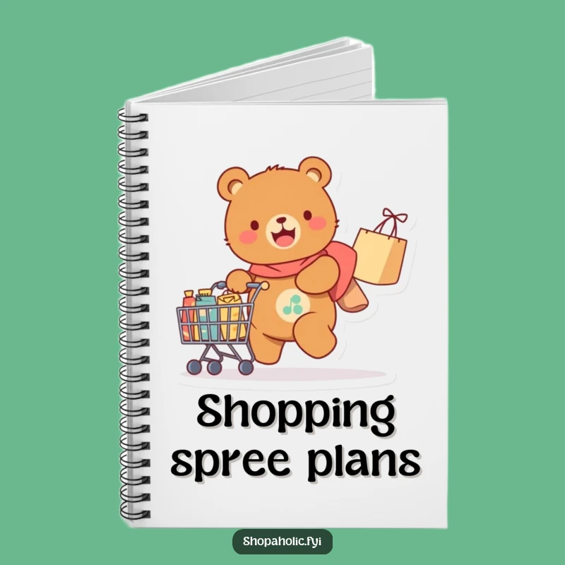 Funny Bear Notebook: Journal with happy bear and shopping cart, perfect for notes.