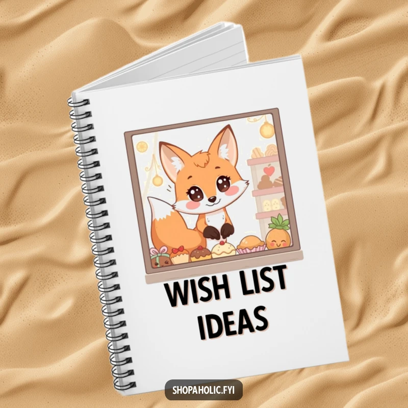 Funny Notebook: A fox with wide, expressive eyes gazes longingly at a window filled with tempting treats, inspiring creative thoughts.