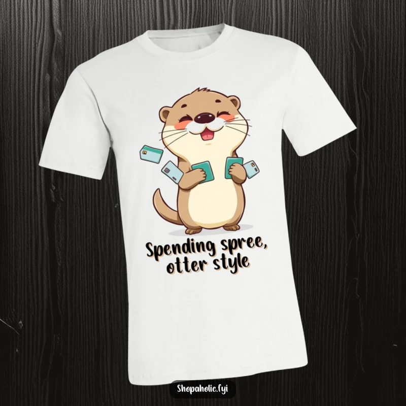 Funny Otter T-Shirt: Cheerful otter juggling credit cards with a mischievous glint, perfect for the fun-loving spender.
