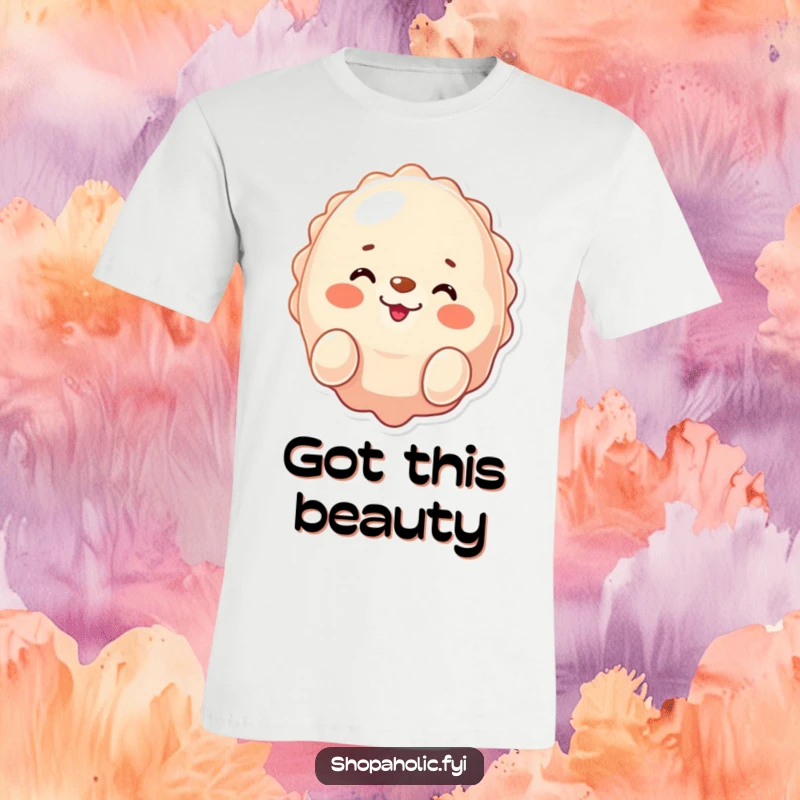 Funny seal t-shirt, winking with a smile while proudly presenting a new shiny item, representing acquisition joy, a gift.