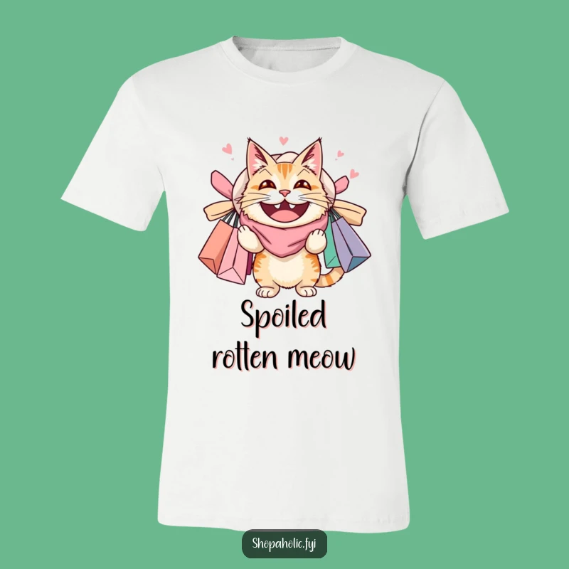 Funny Cat Shopping T-Shirt: Overstuffed Feline With Bags, Ideal Funny Gift