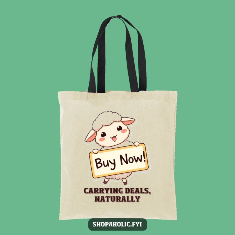 Funny Sheep Buy Now Tote Bag - Enthusiastic Shopping Companion